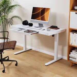 EPIC Electric Standing Desk Height Adjustable (140 x 60 cm, White Color) with Draw - Image 1